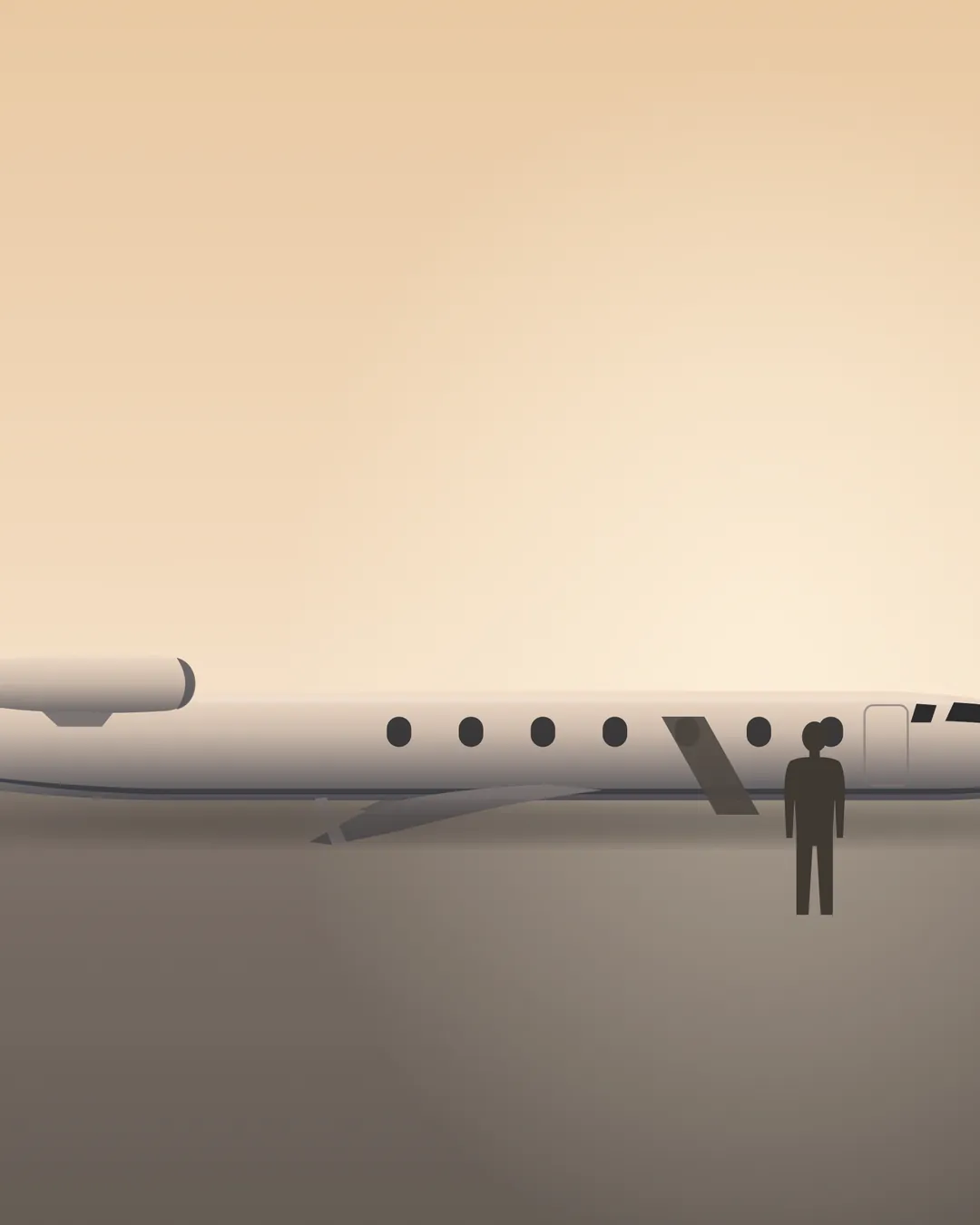 Jet ejecutivo en la plataforma al atardecer, con la escalerilla desplegada